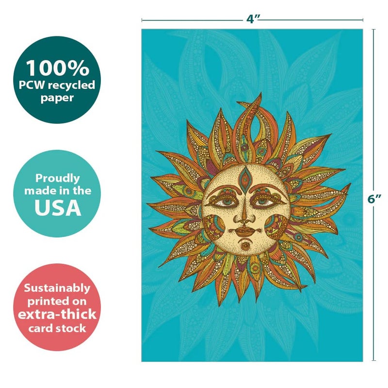 Tree-Free Greetings - All Occasion Cards - Artful Designs - 12 Greeting Cards + White Envelopes - Made in USA - 100% Recycled Paper - 4 x 6 - Vibrant Sun (FS56328) - Image 4